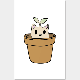 cute cat hiding in a plant pot Posters and Art